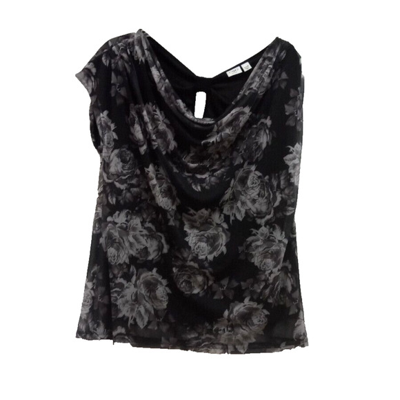 Cato Womens Plus 22/24W Top Black Floral‎ Cap Sleeve Layered Blouse - Picture 5 of 8